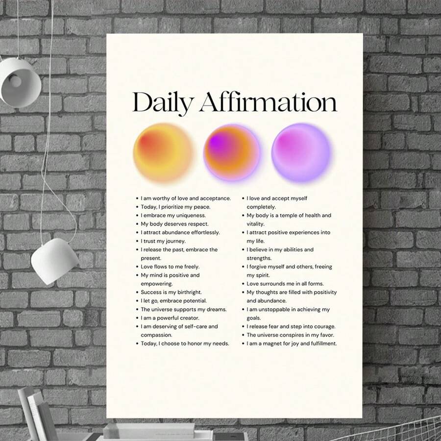 Positive Daily Affirmation Canvas Art, Boost Confidence And Inner Peace, Inspirational Quotes For Everyday, Perfect Home Décor,Suitable For Bedroom, Kitchen, Dining Room, Living Room, Office And Other Home Decoration Wall