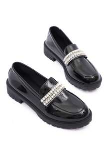 Giày lười màu đen mới cho nữ, giày đế bằng da bóng Pearly Retro Mary Jane - màu đen - Xem 8