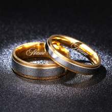 Bague en acier inoxydable avec lettre de nom manuscrite personnalisée, avec boîte en velours de luxe pour couple, hommes et femmes