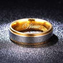 Bague en acier inoxydable avec lettre de nom manuscrite personnalisée, avec boîte en velours de luxe pour couple, hommes et femmes