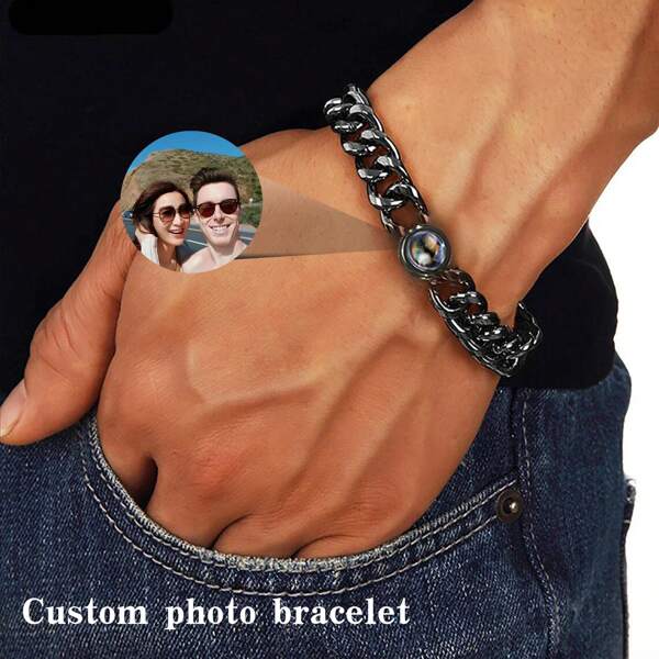 Personalized Bracelet Stainless Steel Bracelet Custom Photo Projection Bracelet Couple Bracelet With Picture Bracelet To Send Dad Friends Couple Family Men's Christmas Gift,Black,Stylish,Colorful,Vintage,Simple,Unisex,Casual,Cuties,Custom,Personalized,Unique,Ideal Gifts For Him,Ideal Gifts For Her,Her,Boyfriend,Girlfriend,Dad,Mom,Family,Friends,For Anniversaries,For Birthdays,For Graduation,For Prom,For Party,Promseason