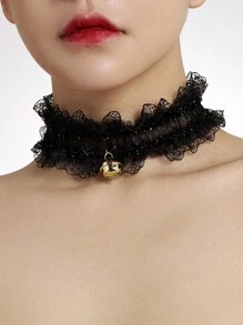 1 件 Ins 设计荷叶边情色束缚长领带铃铛颈链女士礼物，黑色颈链 - 彩色 - 查看 7