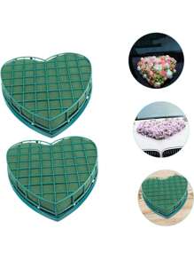 1pc Floral Foam Blocks Heart Shaped Wet Floral Bricks With Suction Cup,Flower Foam Cage Artificial Floral Arrangements Mud,For Florist,Wedding Car Decoration,Party Table Centerpiece Decoration. - Green - View 5