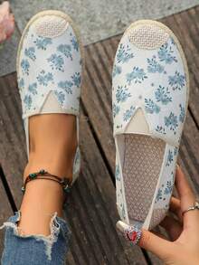 Giày vải thêu đế mềm cho nữ, giản dị và thoải mái, giày đế bằng - Màu xanh lam - Xem 6
