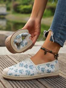 Giày vải thêu đế mềm cho nữ, giản dị và thoải mái, giày đế bằng - Màu xanh lam - Xem 2