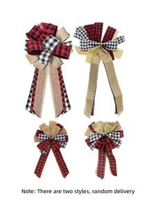 1pc Christmas Tree Decor - Plaid Red Black Burlap Decorative Bow - Rustic Farmhouse Christmas Decoration - Handmade, Christmas Tree Bow Topper, Party Decor Bow,Christmas - Multicolor - View 6