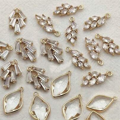 5pcs Cubic Zirconia Leaf & Waterdrop Charms Pendant, DIY Necklace Earring Tassel Jewelry Accessories