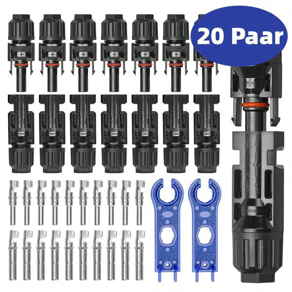 20 Paar 2,5-6mm² Solarstecker MC4 Stecker Kabelverbindung IP67 Wasserdicht Kabel Verlängerung für Solaranlagen Photovoltaiksysteme Wetterbeständig, Hohe Kompatibilität, Einfache Installation