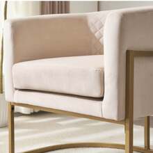 Upholstered Velvet Chair With Gold Metal Bracket, Curved Backrest Accent Chair For Living Room, Office, Or Lounge, Mid-Century Modern Style
