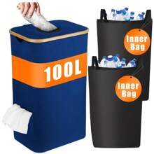 OrdoVault 100L große Kapazität Bambusrahmen Einwegflasche Recycling Behälter, faltbarer Getränkeflasche Aufbewahrungskorb, geeignet für Zuhause, Küche, Badezimmer, Speisekammer, Wohnzimmer, Flaschen & Dosen Aufbewahrung, Badezimmer/Küche/Wohnzimmer Zubehör, Geschenk für Feiertage - Verschiedenfarbig - Übersicht 16
