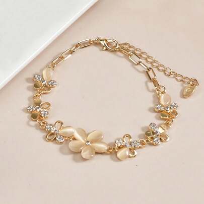 1 件可爱花朵青少年手链，甜美清新花卉珠宝配饰，带水钻，可调节，适合女孩、朋友、节日场合、日常佩戴