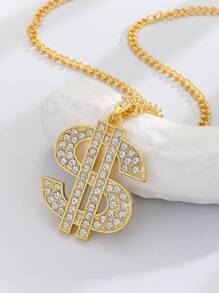 1 Stück Luxus Mode Hip-Hop einzigartiger Vintage Diamant Dollar Symbol Anhänger lange Halskette, Pullover Kette, Hoodie Kette, Unisex