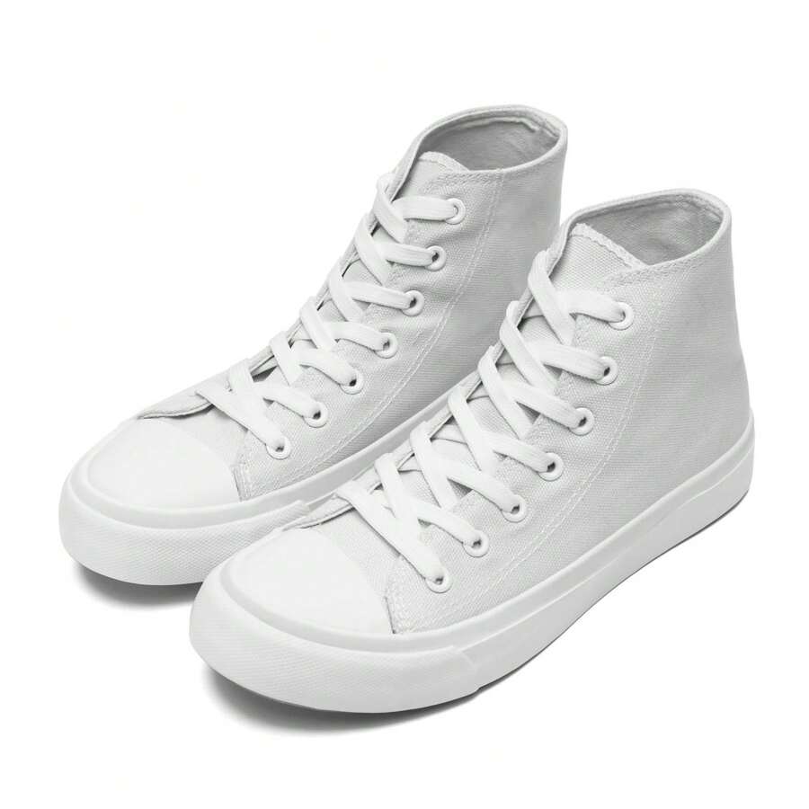 Womens High Top Canvas Sneakers Lace Up Canvas Shoes Walking Shoes Classic Casual Tennis Shoes Womens Fashion Sneakers( White, Colorful) - trắng - Xem 1