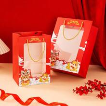 Red Metallic Paper Gift Bags With Transparent Window, Suitable For Snake Year, New Year Party Gift Packaging - Multicolor - View 3