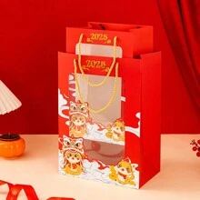 Red Metallic Paper Gift Bags With Transparent Window, Suitable For Snake Year, New Year Party Gift Packaging - Multicolor - View 7