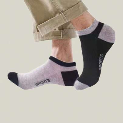 10Pairs Men's Thin Ankle Boat Socks Athletic Letter Men Mesh Short Running Socks Patchwork Simple Sports