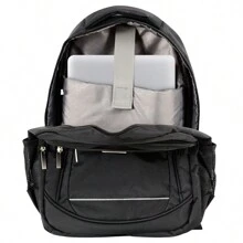 Fashionable Functional Backpack, 47x35x20cm, Black Color, Large Capacity, Anti-Pollution, Water-Resistant, Multi-Pockets, Suitable For School, Travel, Work, Casual, Lightweight 0.7kg, New Arrivals, Travel Essential, Holiday Essential, Elegant Style, Basic Style, Enter Spring, Comfortable, Family Outing, Special Gift, Top Item, Spring/Summer, Contrast Color, Unisex - الأسود - مشاهدة 8