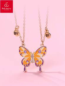 Bộ 2 dây chuyền BFF hình bướm nhiều màu hợp kim kẽm hình giọt dầu dễ thương dành cho bé gái, thích hợp đeo hàng ngày, bạn thân, thường ngày, làm quà tặng - Sơn bướm từ tính - Xem 10