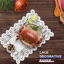 100pcs White Paper Lace Placemats, Decorative Disposable Placemats, Suitable For Desserts, Fried Foods, Wedding Tableware Decor, Cake Packaging - Round/Oval/Rectangular/Heart Shaped - White - View 11