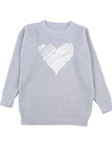 Women's Love Heart Pullover Sweater Long Sleeve Crewneck Sweater Oversized Knit Sweater Valentine's Day Sweater - Grey - View 7
