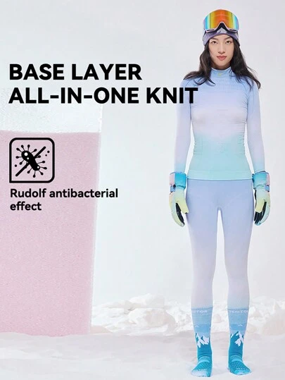 VECTOR MOTION Set di maglietta sportiva e leggings degradé per donna, intimo termico antibatterico, ad alta elasticità, caldo, traspirante e assorbente, ideale per attività all aperto