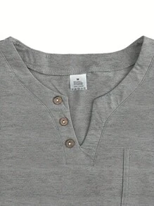 Men's Casual Solid Color Notched Neck Knit T-Shirt - Grey - View 5