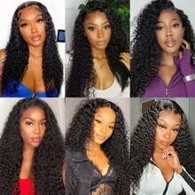 bling hair 180% Deep Wave Frontal Wig 13x6 HD Lace 34inches Deep Water Wave Wig Human Hair Brazilian Human Hair Wigs Swiss Lace For Women Natural Black Color - Natural Black - Xem 9