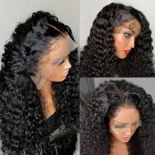 bling hair 180% Deep Wave Frontal Wig 13x6 HD Lace 34inches Deep Water Wave Wig Human Hair Brazilian Human Hair Wigs Swiss Lace For Women Natural Black Color - Natural Black - Xem 3