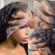36inch Deep Wave Wig 13x4 Transparent Lace Front Wig Brazilian Human Hair Wig Soft Wig Pre Plucked 180 Density Natural Bling Hair - Natural Black - 查看 5
