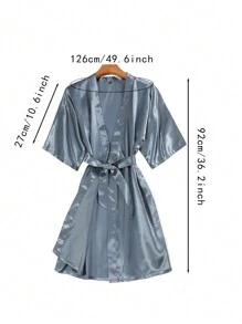 1 szt. Damski, modny, sztuczny jedwabny szlafrok kimono z dekoltem w serek i wiązaniem w talii, krótki rękaw, piżama