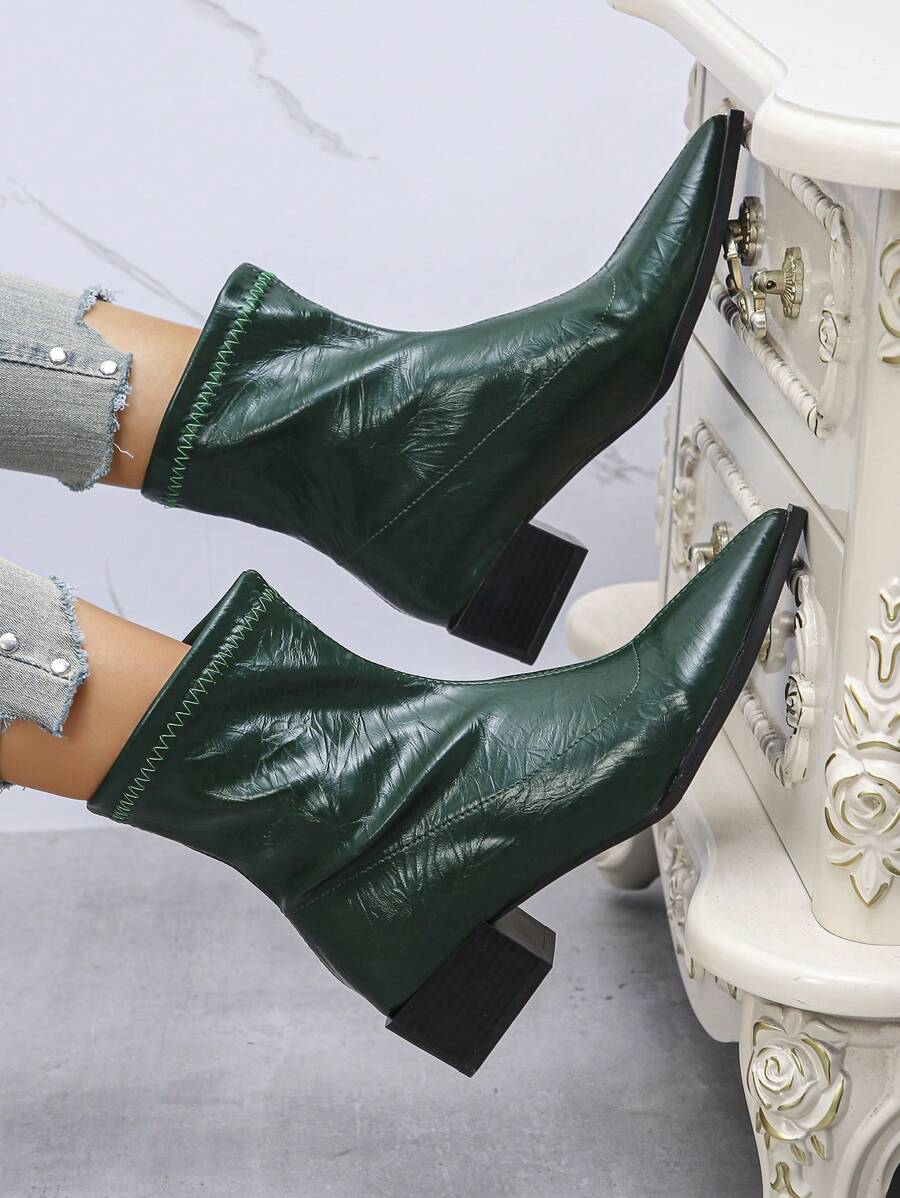 New European & American Pointed Toe Short Boots For Women, 2024 Autumn
