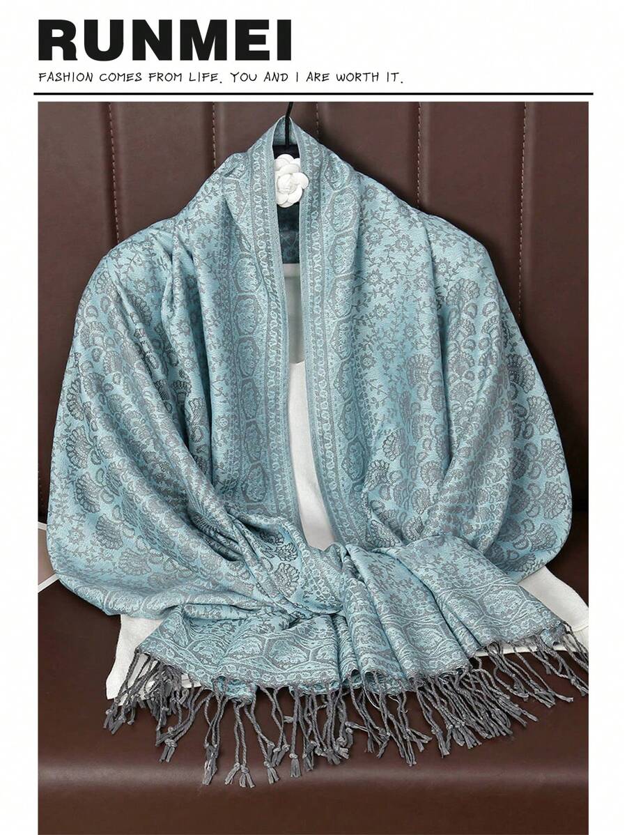 1件装女士时尚保暖佩斯利花纹印花围巾，经典佩斯利头巾和披肩，可搭配阿巴雅长袍。