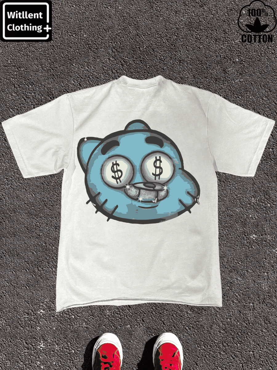 Witllent Women's 100% Cotton Perfect For Fans Of The Cute World Of Gumball T- Shirt, Women's Christmas 220g Heavy Cotton T-Shirt (1 PC)