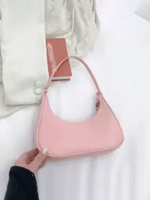 1pc Kids Nylon Basic Shoulder Bag, Minimalist Sling Bag, Solid Color Zipper Underarm Bag, Crossbody Bag Suitable For College Students/Girls/Teenagers, Holiday/Vacation, University/College Classroom - Pink - View 10
