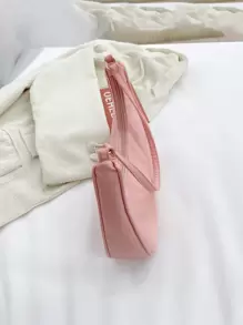 1pc Kids Nylon Basic Shoulder Bag, Minimalist Sling Bag, Solid Color Zipper Underarm Bag, Crossbody Bag Suitable For College Students/Girls/Teenagers, Holiday/Vacation, University/College Classroom - Pink - View 9