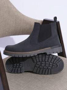 SHOESMORE Men's Fashion Boots Retro Casual PU Leather Male Boots Chelsea Boots Slip On Boots - AMY8121A-black - 查看 1