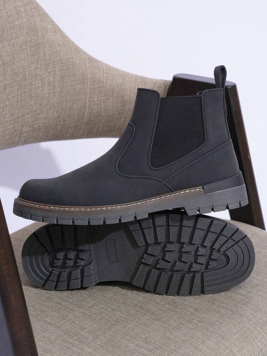 SHOESMORE Men's Fashion Boots Retro Casual PU Leather Male Boots Chelsea Boots Slip On Boots - AMY8121A-black - 查看 1