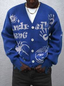 Áo khoác cardigan nam cao cấp ANDREILEE, áo len dài tay cài nút kiểu dáng thường ngày, phong cách đường phố. - Màu xanh lam - Xem 1