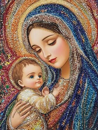 Adult DIY 5D Diamond Painting Kit - Religious Theme, Full Drill Round Diamond Art Set, Mosaic Craft Wall Decor For Beginners, Frameless 11.8x15.7 Inch - Perfect Gift For Home And Holidays