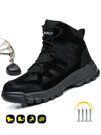 Men's High-Top Safety Shoes With Steel Toe, Anti-Smash & Anti-Puncture, Fashionable Outdoor Lightweight Hiking Boots, Industrial Work Boots
