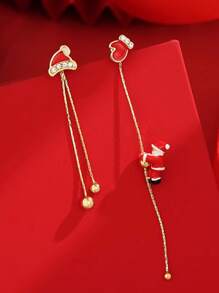 时尚不对称圣诞圣诞老人流苏耳钉雪花女士珠宝珐琅圣诞星树穿孔派对珠宝礼物 - 彩色 - 查看 4