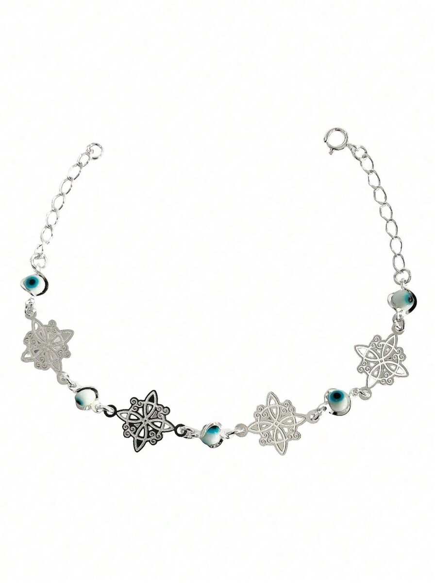 Adjustable Witch Knot Triquetra Turkish Eye Bracelet 925 Silver