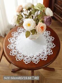 100% Polyester Embroidered Lace Cutwork Round Tablecloth, Suitable For Kitchen, Dining Room, Living Room, Circular Dining Table, Home Decor, Holiday Decor, Birthday, Villa Party, Outdoor Picnic, Party, Wedding - White - View 7
