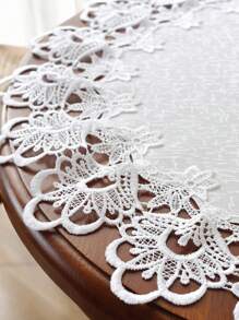 100% Polyester Embroidered Lace Cutwork Round Tablecloth, Suitable For Kitchen, Dining Room, Living Room, Circular Dining Table, Home Decor, Holiday Decor, Birthday, Villa Party, Outdoor Picnic, Party, Wedding - White - View 11