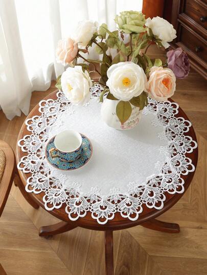 Toalha de mesa redonda 100% poliéster com bordado de renda, adequada para cozinha, sala de jantar, sala de estar, mesa de jantar circular, decoração de casa, decoração de feriados, aniversário, festa em casa, piquenique ao ar livre, festa, casamento