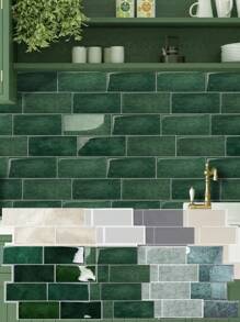 10pcs Faux Ceramic 3D Wall Stickers, Removable & Easy To Install, Waterproof Self-Adhesive Wall Paper, Suitable For Kitchen, Furniture Renovation, Bathroom, Room Decor, Holiday Party Background