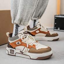 Giày thể thao cổ thấp buộc dây cho nam, giày thường ngày thoáng khí có họa tiết da cá sấu, giày trượt đa năng, giày làm việc chống trượt, giày thể thao hợp thời trang - màu nâu - Xem 3