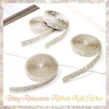 1 pieza de cinta de diamante de cristal autoadhesiva con diamantes de imitación de 2 mm para manualidades y decoración de teléfonos, autos - Rollo de cinta de plata brillante - Multicolor - Ver 3