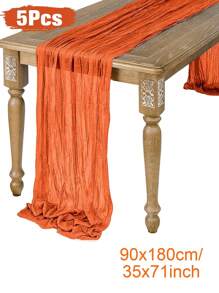 5pcs Orange Pleated Table Runner, Folding Tablecloth, Festive Birthday Decor Wedding Decor Holiday Home Decor Party Room Table Decoration Table Cloth, Table Flag, Solid Color Table Cover, Birthday Decor Wedding Decor, 2026 New Year Decor, Party Favor, Christmas Decoration, Christmas Table Runner, Navidad Decoration, Halloween Decoration