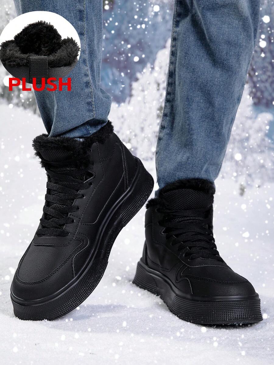 男士冬季冬鞋保暖男士户外运动鞋靴子男士防水雪地靴防滑 - 黑色 - 查看 1